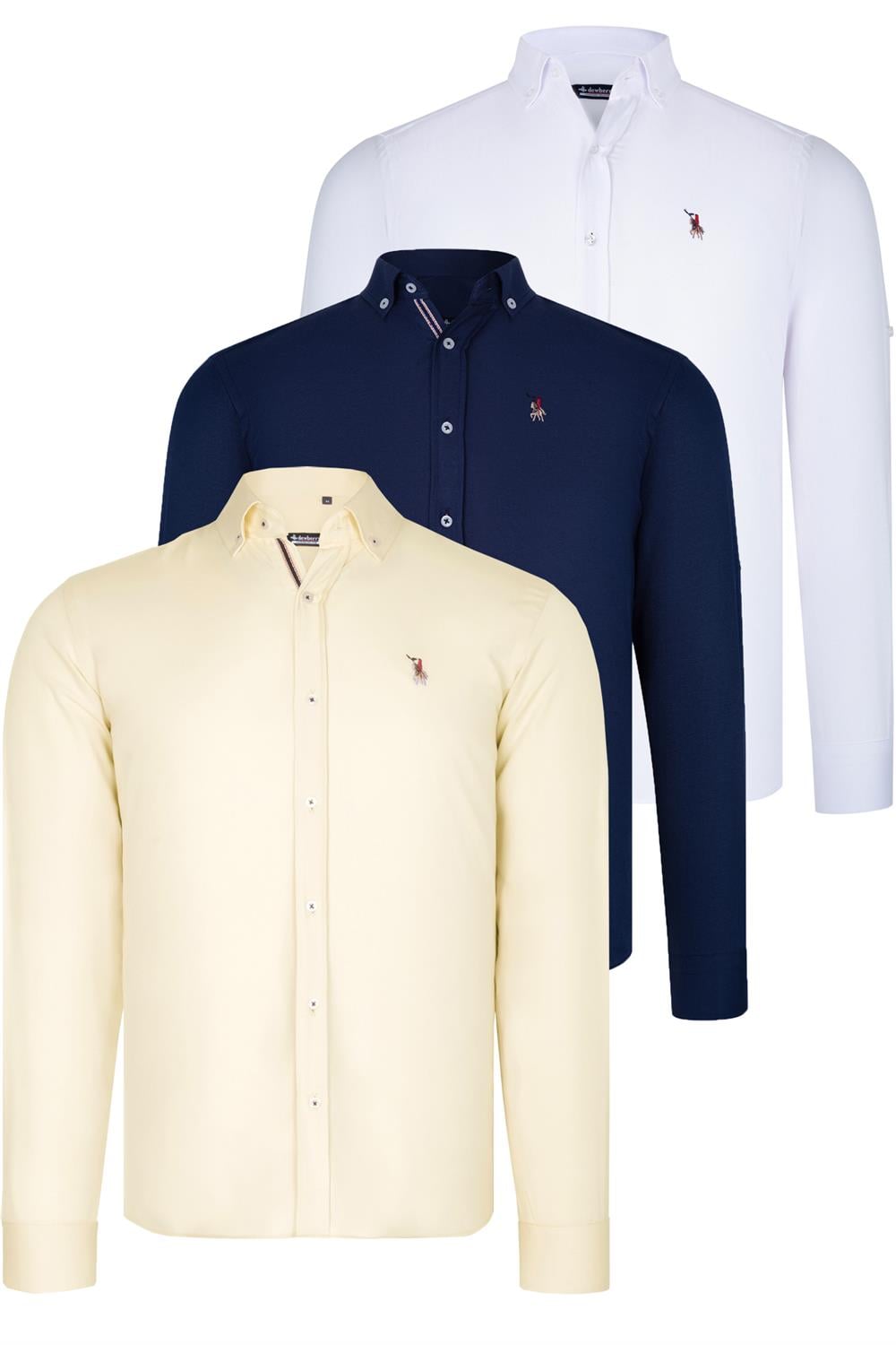 ÜÇLÜ SET G674 DEWBERRY ERKEK GÖMLEK-LACİVERT-BEYAZ-SARI