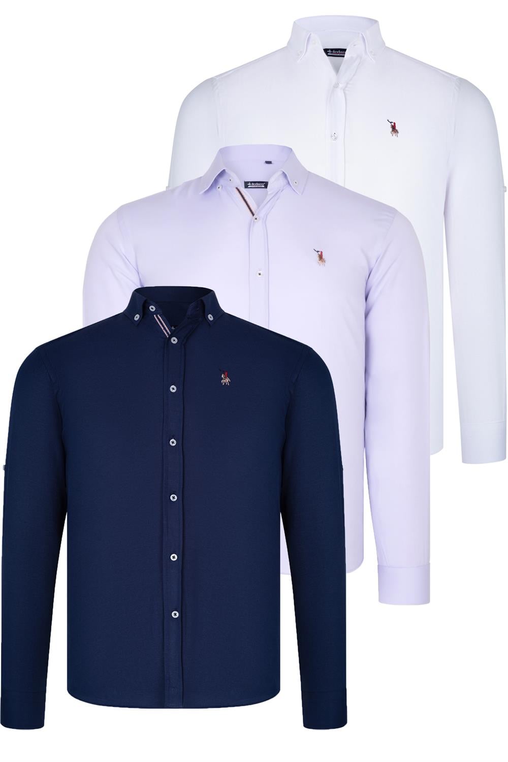 ÜÇLÜ SET G674 DEWBERRY ERKEK GÖMLEK-LACİVERT-BEYAZ-LİLA