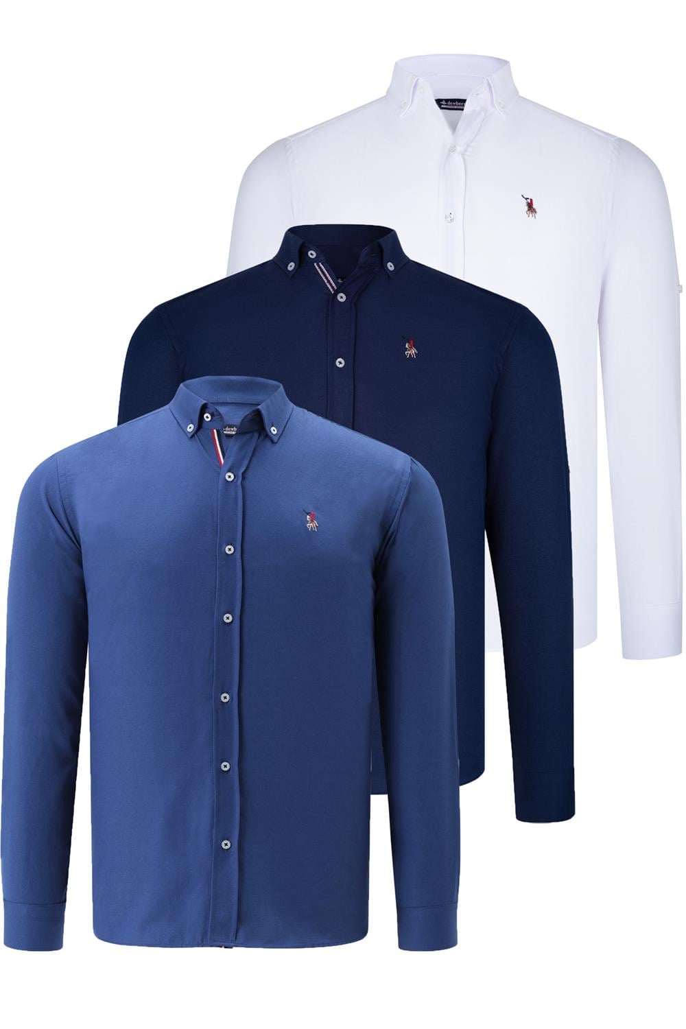ÜÇLÜ SET G674 DEWBERRY ERKEK GÖMLEK-LACİVERT-BEYAZ-İNDİGO
