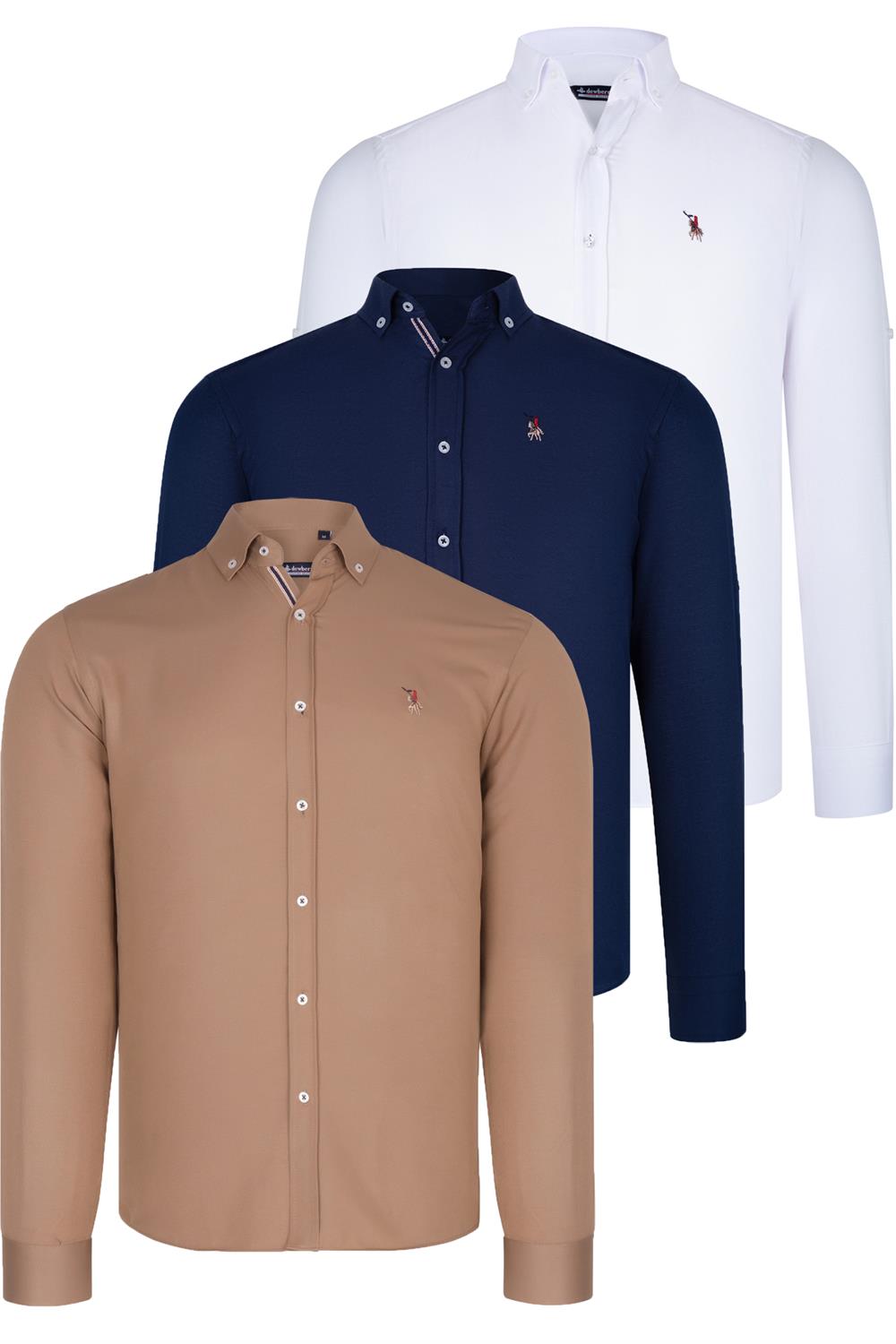 ÜÇLÜ SET G674 DEWBERRY ERKEK GÖMLEK-LACİVERT-BEYAZ-CAMEL