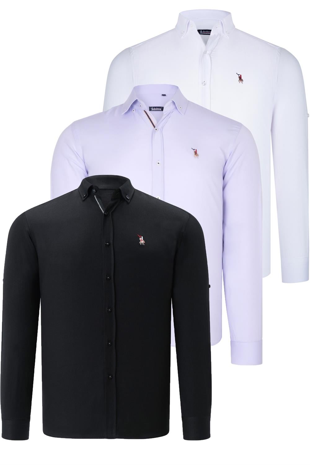 ÜÇLÜ SET G674 DEWBERRY ERKEK GÖMLEK-SİYAH-BEYAZ-LİLA