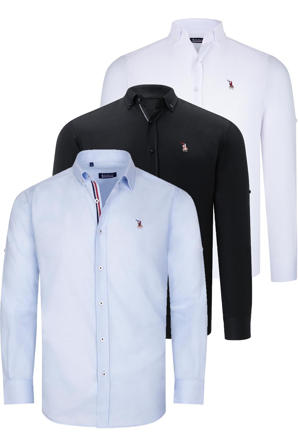 ÜÇLÜ SET G674 DEWBERRY ERKEK GÖMLEK-SİYAH-BEYAZ-AÇIK MAVİ