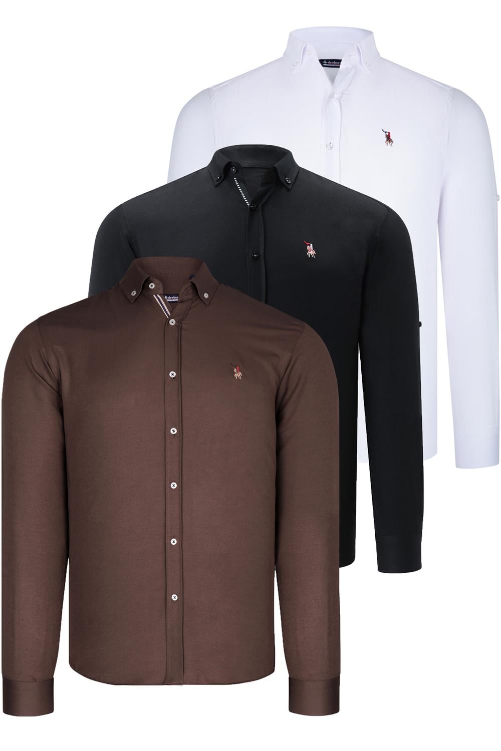 ÜÇLÜ SET G674 DEWBERRY ERKEK GÖMLEK-SİYAH-BEYAZ-TOPRAK