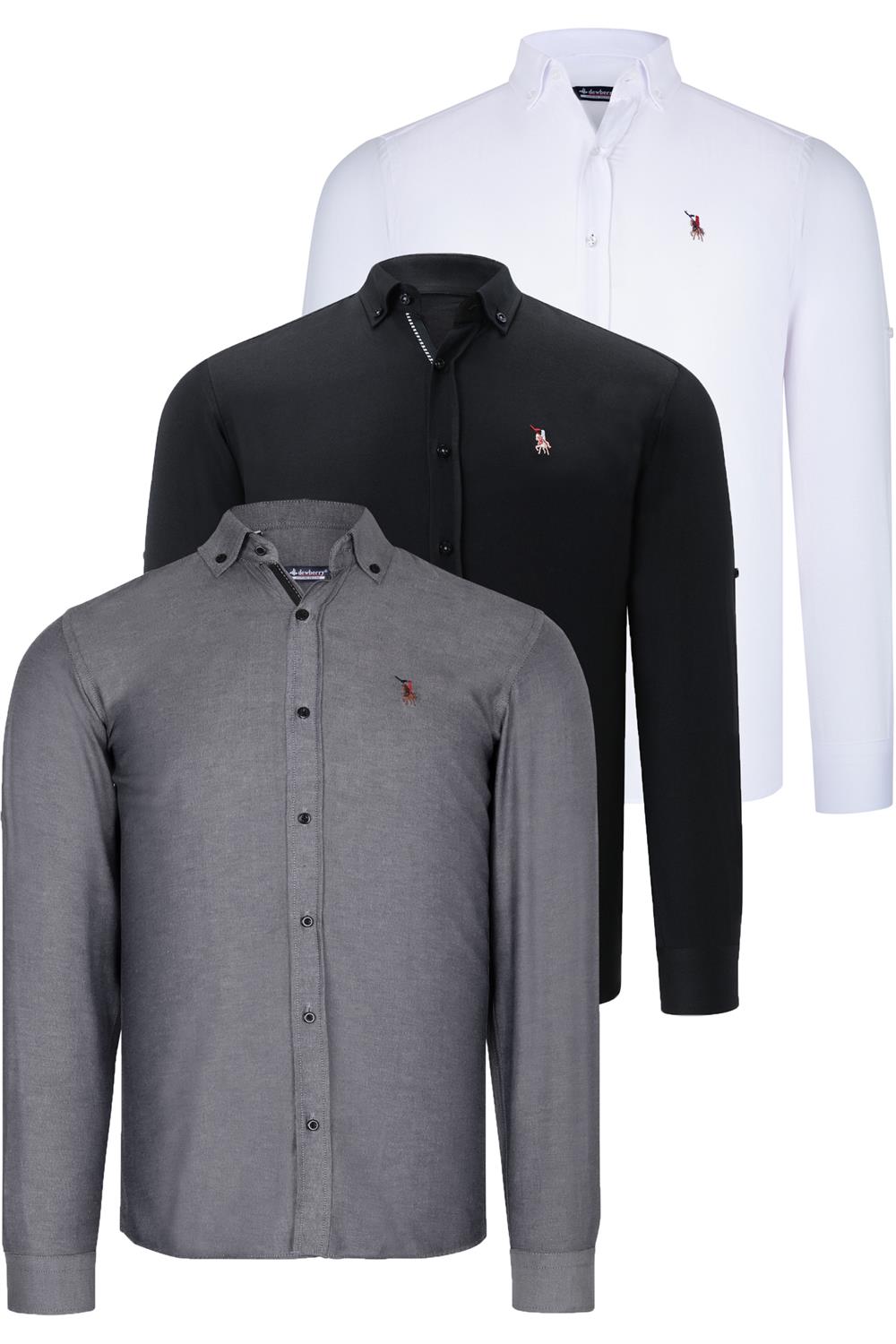 ÜÇLÜ SET G674 DEWBERRY ERKEK GÖMLEK-SİYAH-BEYAZ-FÜME