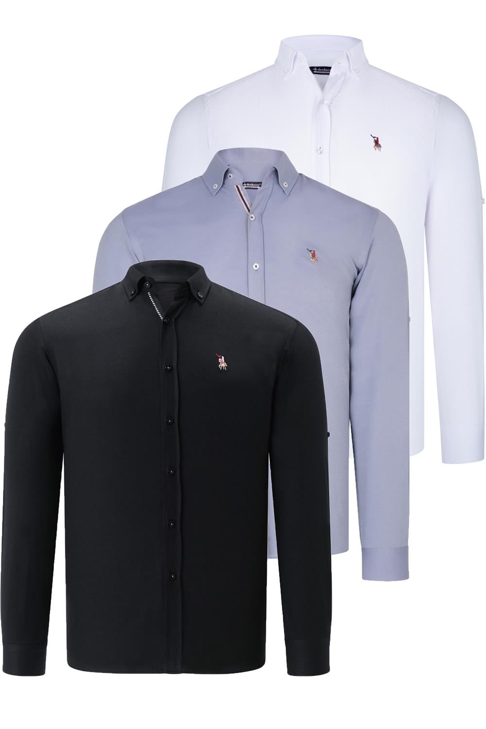 ÜÇLÜ SET G674 DEWBERRY ERKEK GÖMLEK-SİYAH-BEYAZ-GRİ