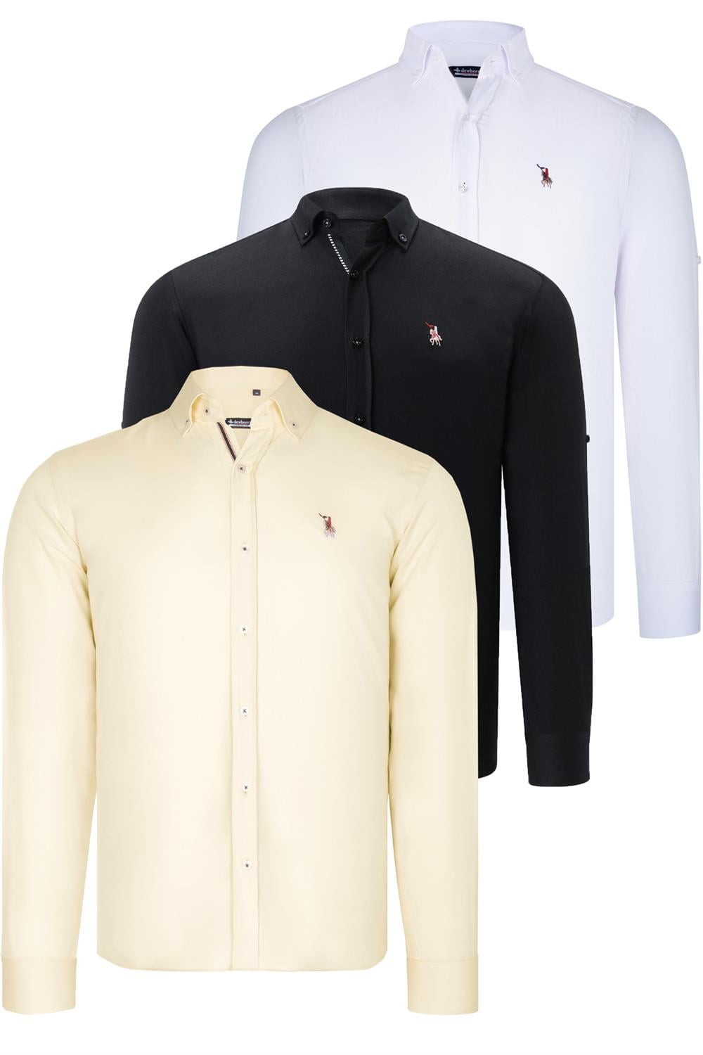 ÜÇLÜ SET G674 DEWBERRY ERKEK GÖMLEK-SİYAH-BEYAZ-SARI