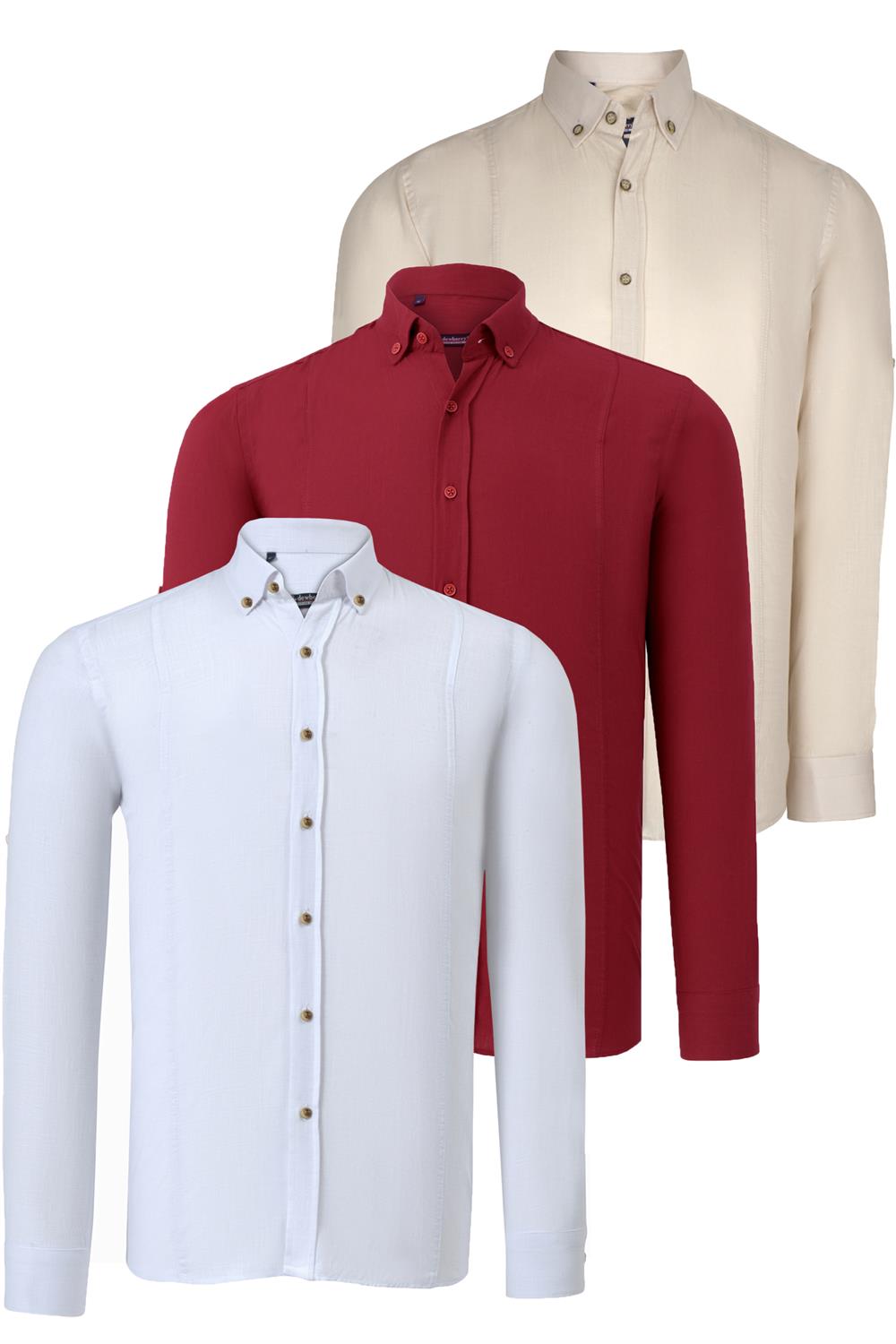 ÜÇLÜ SET G721 DEWBERRY ERKEK GÖMLEK-BEYAZ-BORDO-BEJ