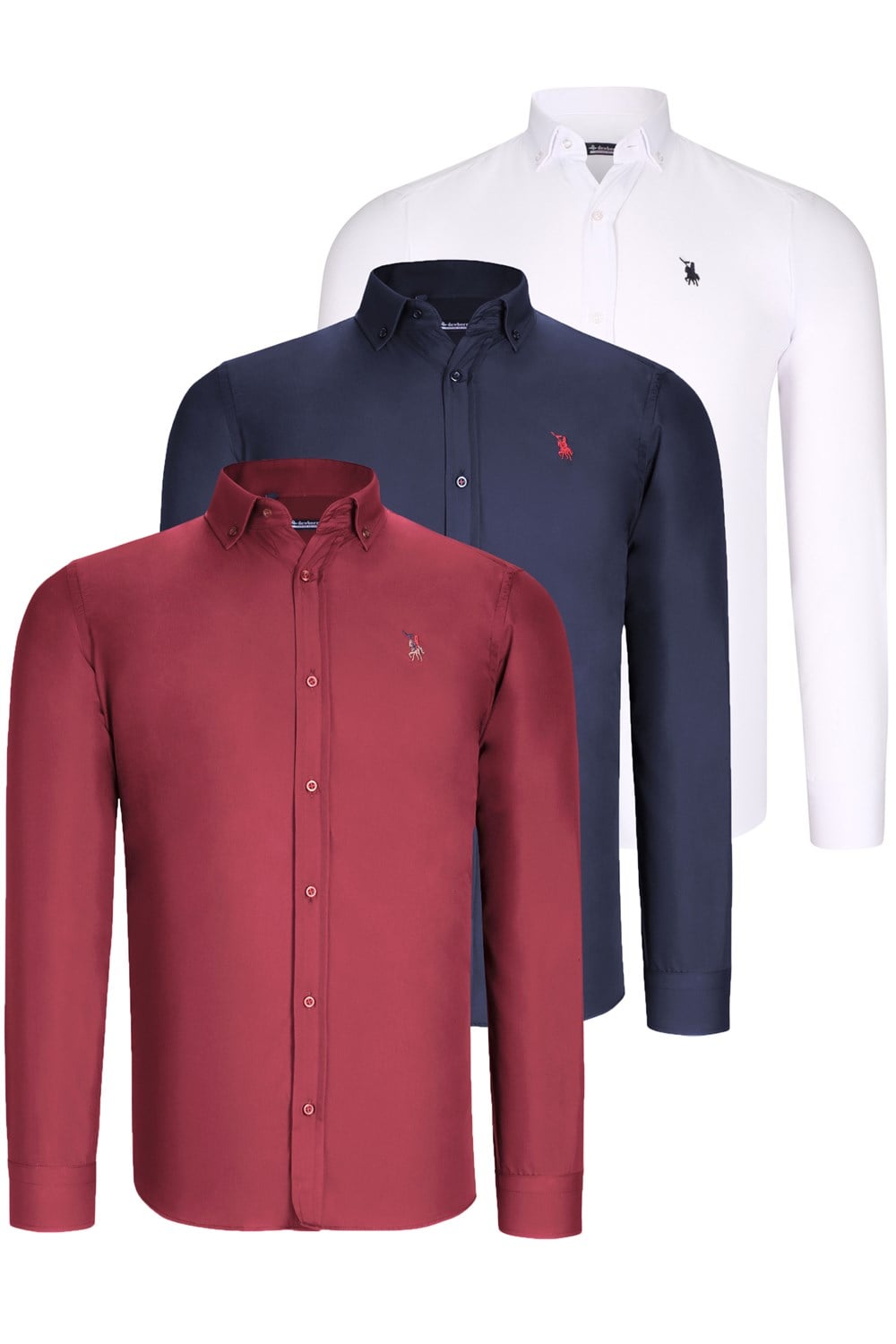 ÜÇLÜ SET G725 DEWBERRY ERKEK GÖMLEK-BEYAZ-LACİVERT-BORDO