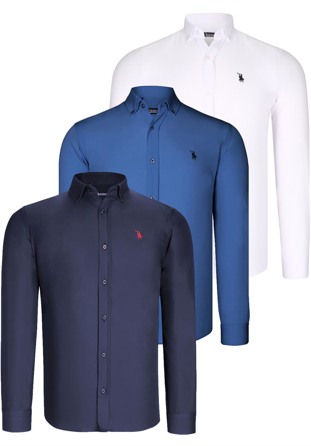 ÜÇLÜ SET G725 DEWBERRY ERKEK GÖMLEK-LACİVERT-BEYAZ-İNDİGO