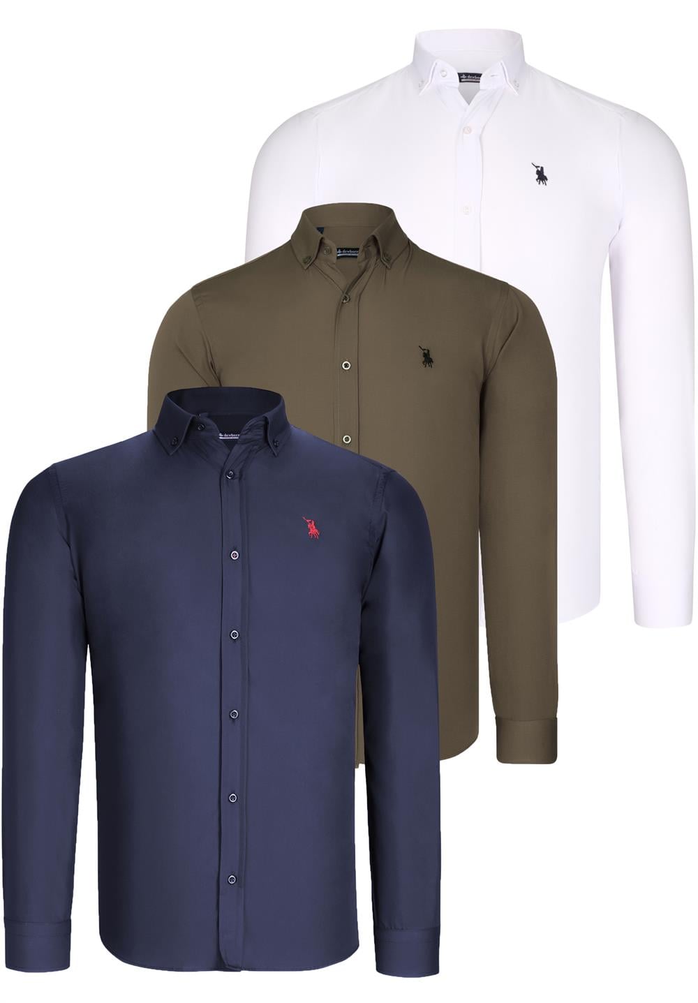 ÜÇLÜ SET G725 DEWBERRY ERKEK GÖMLEK-LACİVERT-BEYAZ-YEŞİL