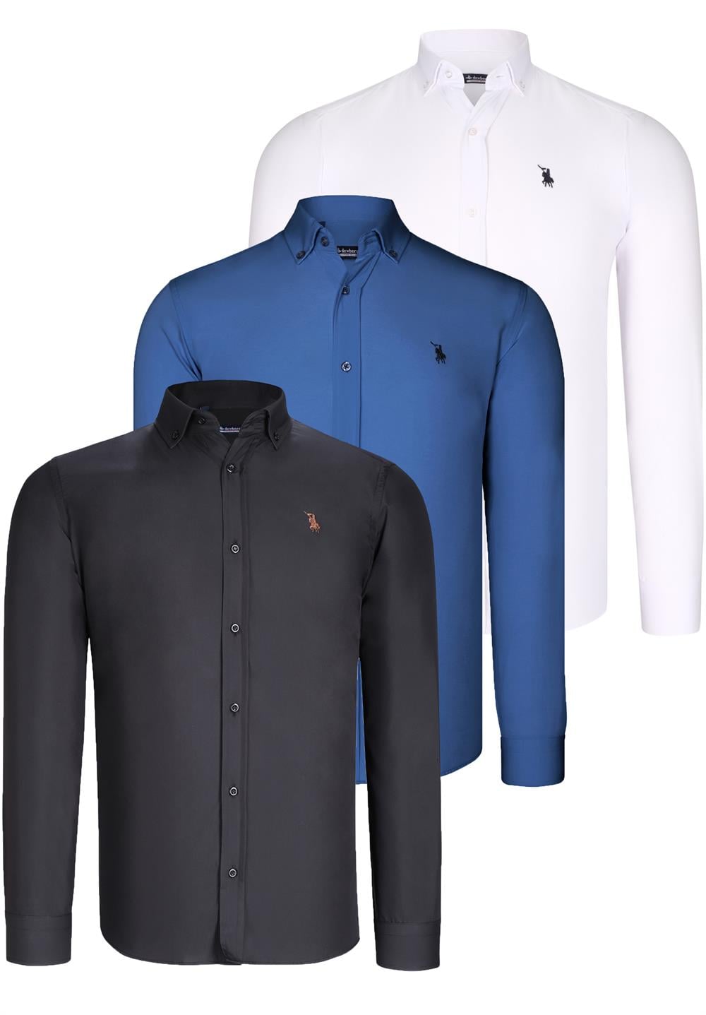 ÜÇLÜ SET G725 DEWBERRY ERKEK GÖMLEK-SİYAH-BEYAZ-İNDİGO