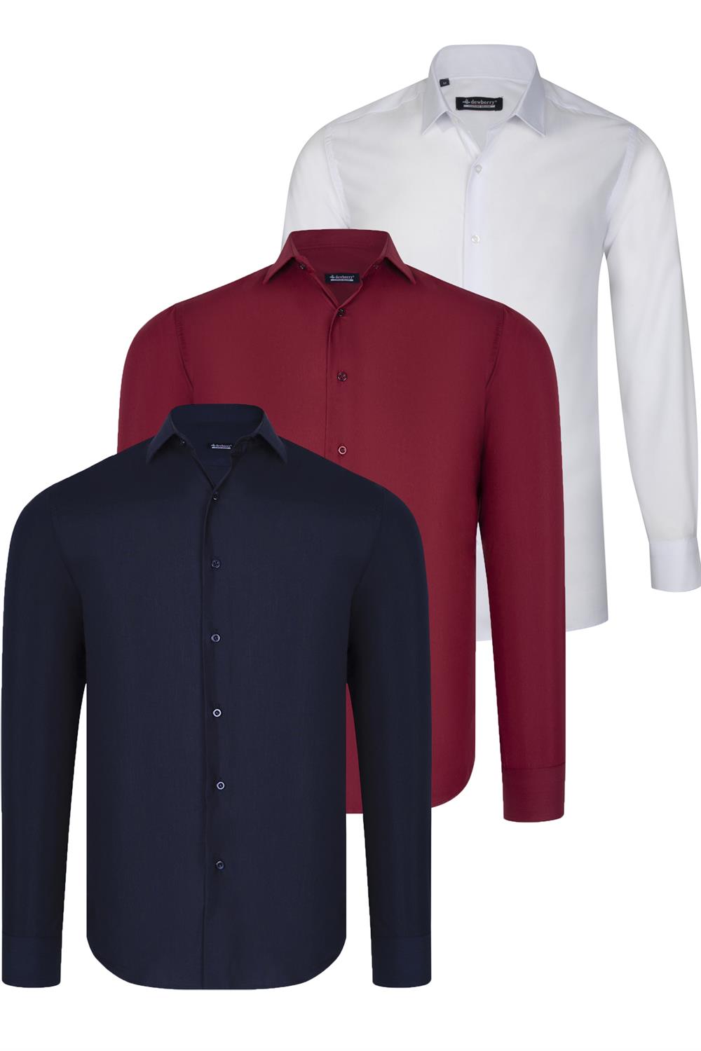 ÜÇLÜ SET G726 DEWBERRY GÖMLEK-BEYAZ-LACİVERT-BORDO