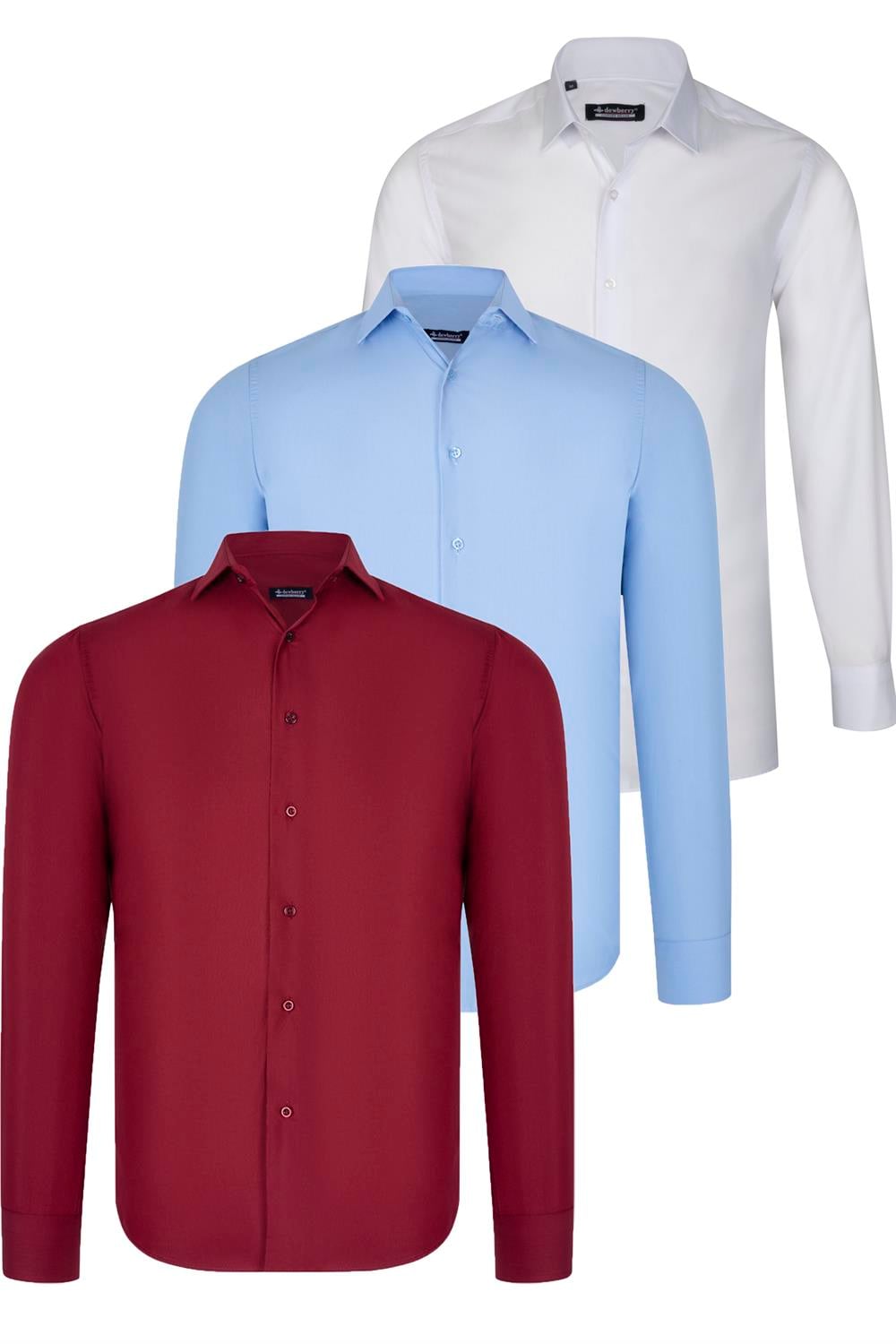 ÜÇLÜ SET G726 DEWBERRY GÖMLEK-BEYAZ-MAVİ-BORDO
