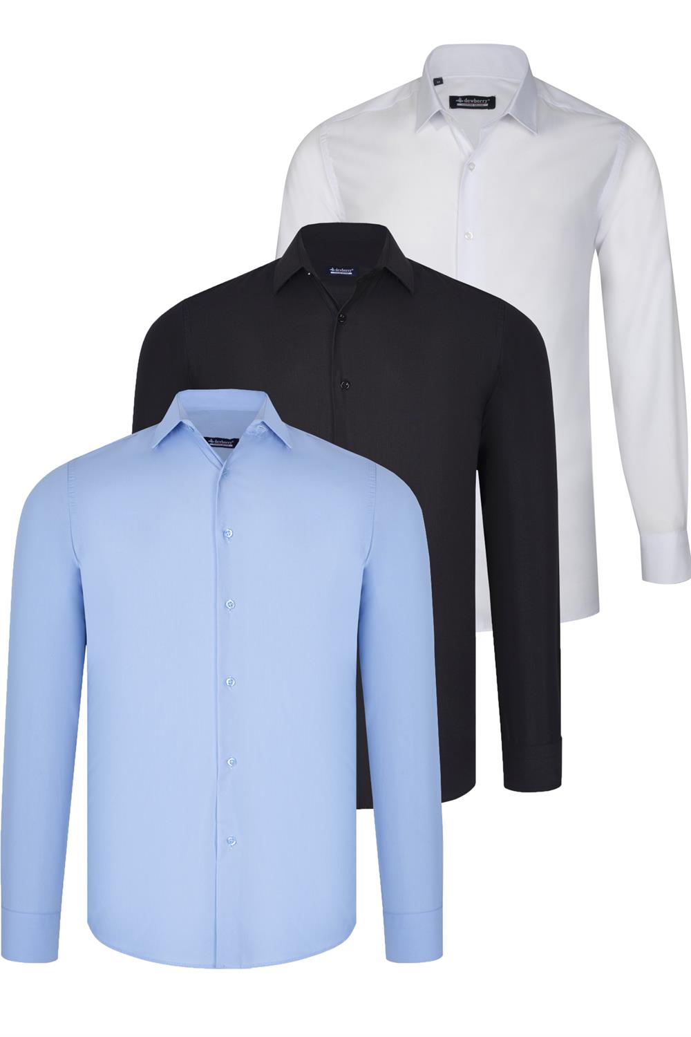 ÜÇLÜ SET G726 DEWBERRY GÖMLEK-SİYAH-BEYAZ-MAVİ