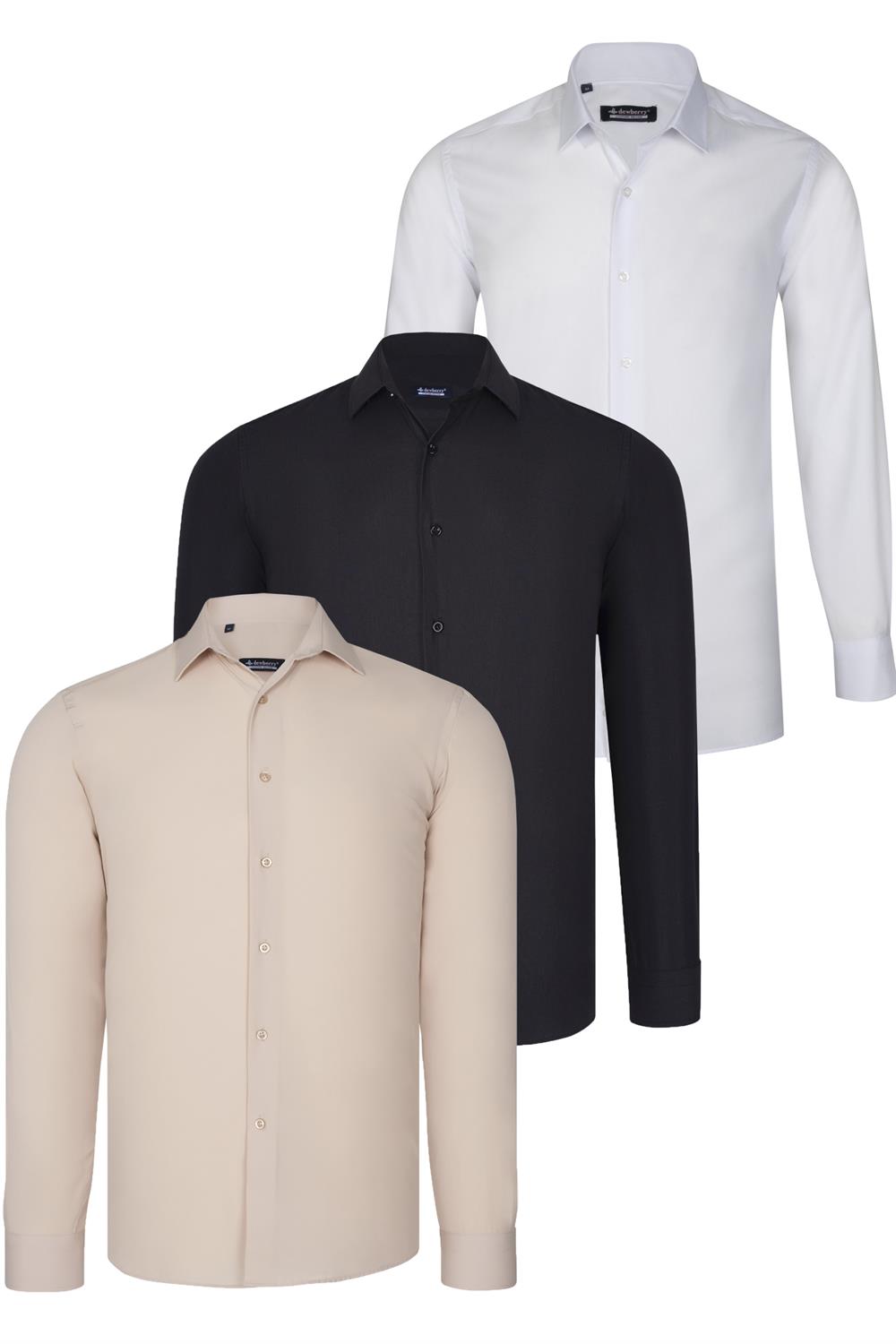 ÜÇLÜ SET G726 DEWBERRY GÖMLEK-SİYAH-BEYAZ-BEJ