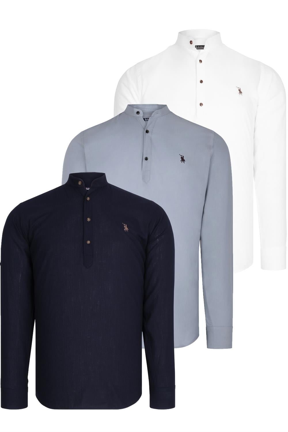 ÜÇLÜ SET G783 DEWBERRY HAKİM YAKA GÖMLEK-LACİVERT-BEYAZ-GRİ