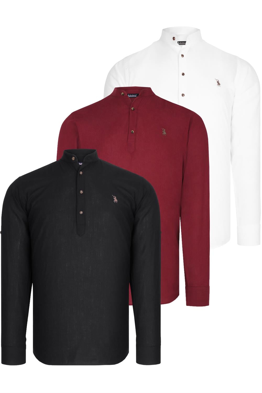 ÜÇLÜ SET G783 DEWBERRY HAKİM YAKA GÖMLEK-SİYAH-BEYAZ-BORDO