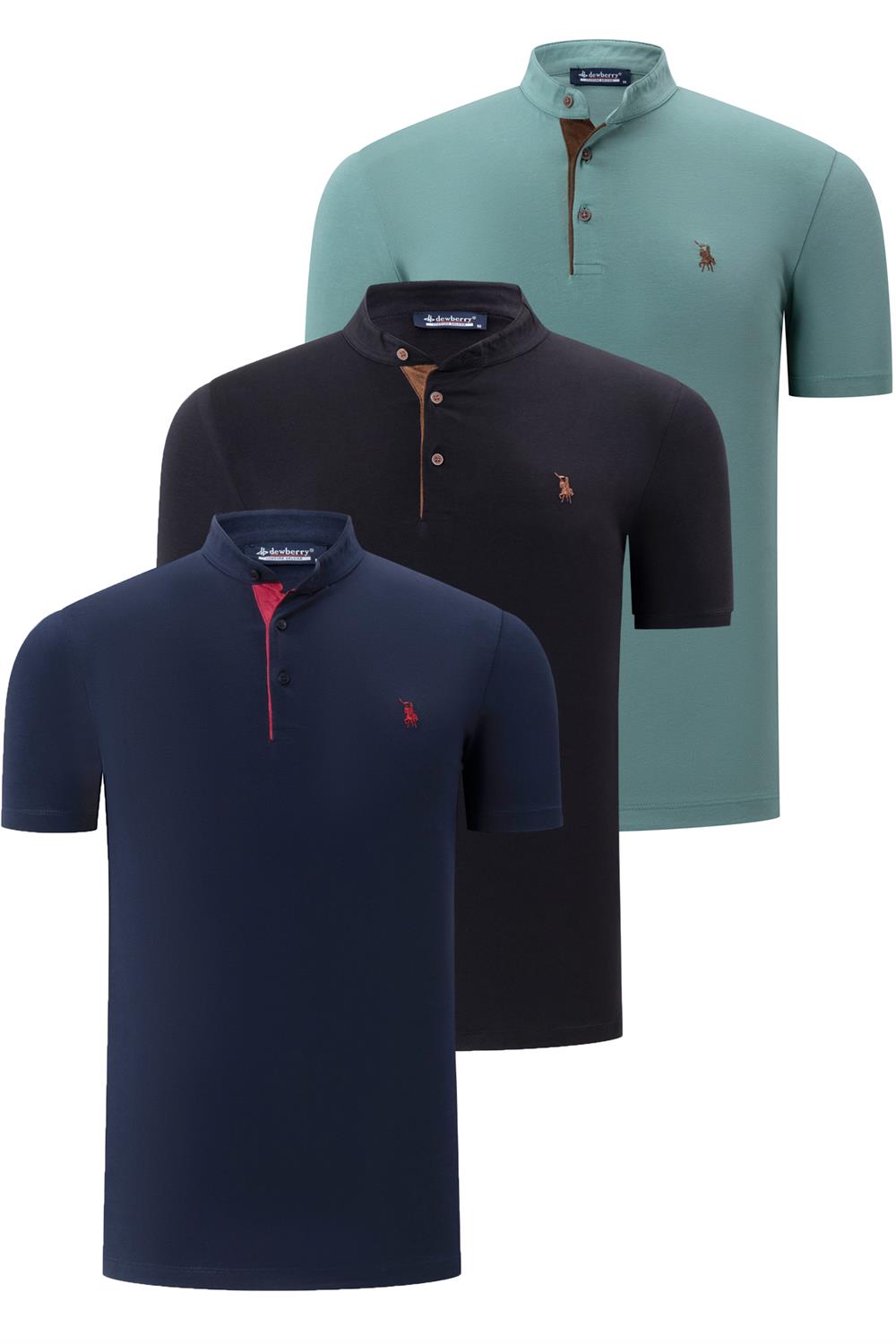 ÜÇLÜ SET T8560 DEWBERRY ERKEK T-SHIRT-SİYAH-LACİVERT-AÇIK HAKİ