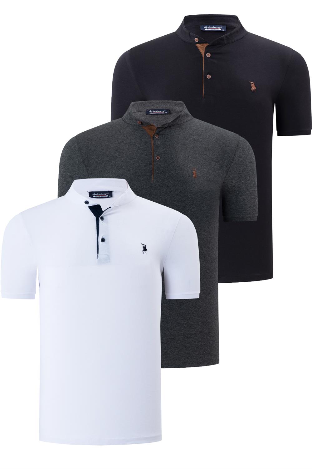 ÜÇLÜ SET T8560 DEWBERRY ERKEK T-SHIRT-SİYAH-BEYAZ-ANTRASİT