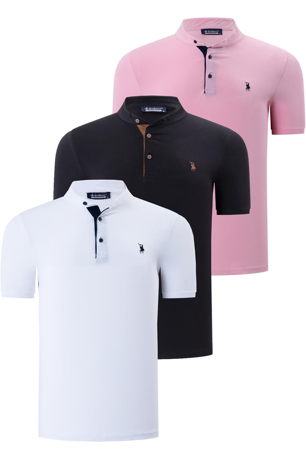 ÜÇLÜ SET T8560 DEWBERRY ERKEK T-SHIRT-SİYAH-BEYAZ-PEMBE