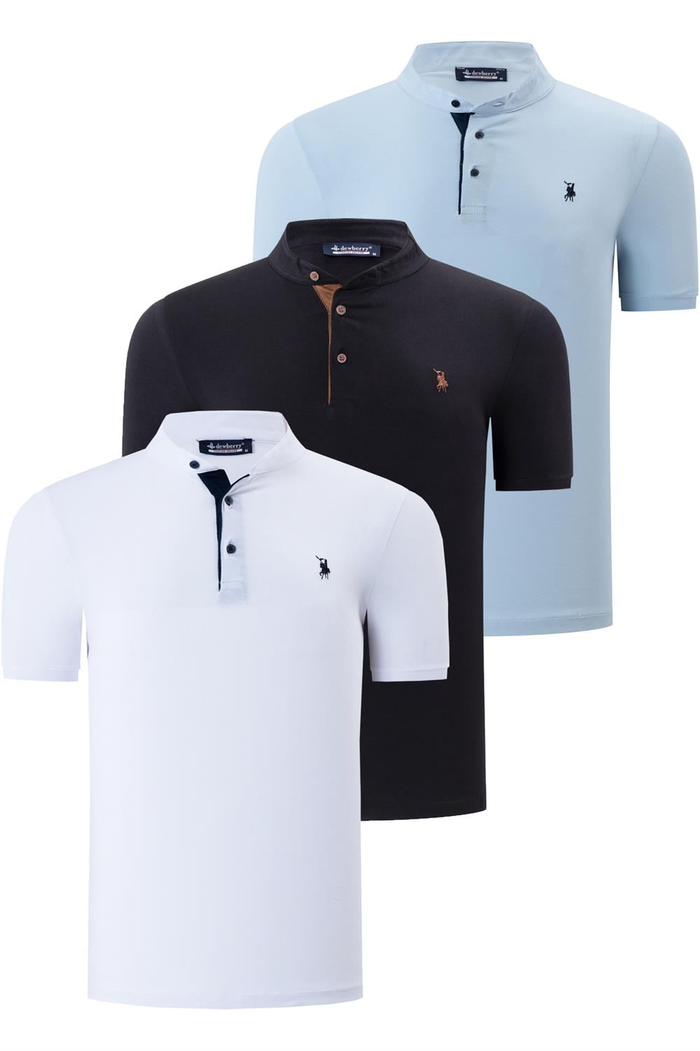 ÜÇLÜ SET T8560 DEWBERRY ERKEK T-SHIRT-SİYAH-BEYAZ-AÇIK MAVİ