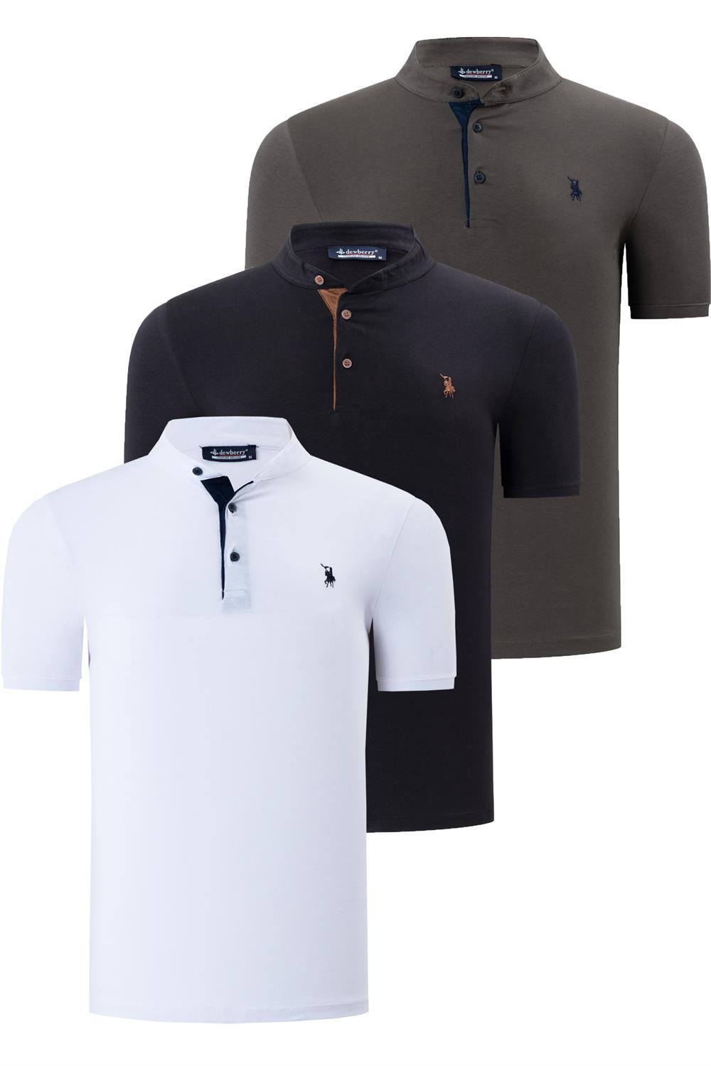ÜÇLÜ SET T8560 DEWBERRY ERKEK T-SHIRT-SİYAH-BEYAZ-HAKİ