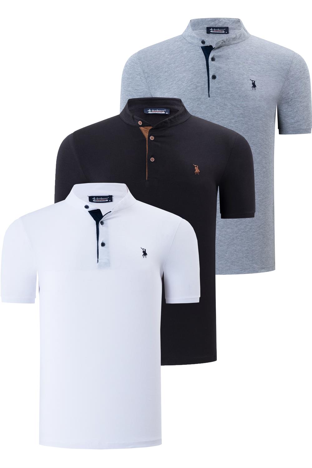 ÜÇLÜ SET T8560 DEWBERRY ERKEK T-SHIRT-BEYAZ-SİYAH-GRİ