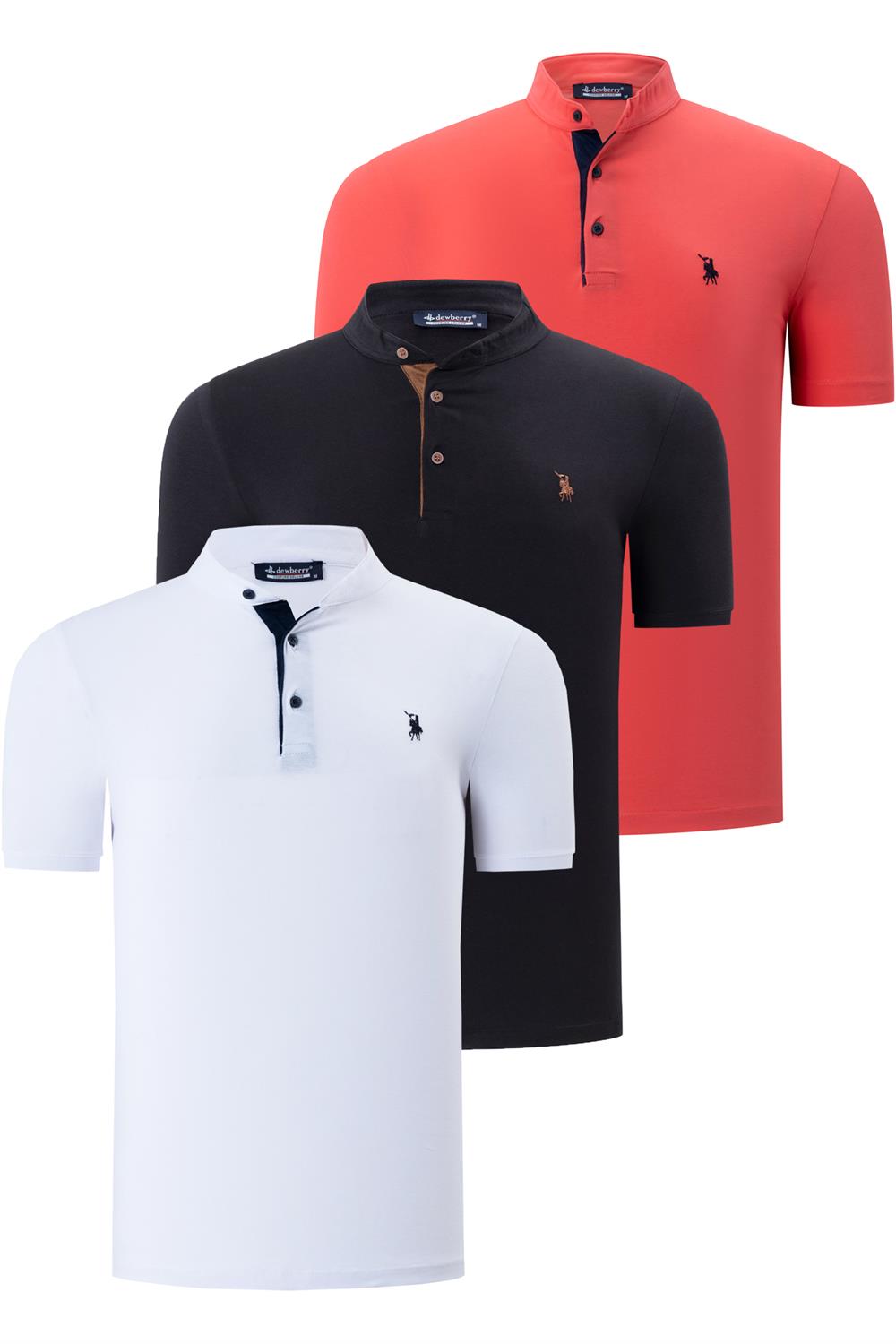 ÜÇLÜ SET T8560 DEWBERRY ERKEK T-SHIRT-SİYAH-BEYAZ-FUŞYA