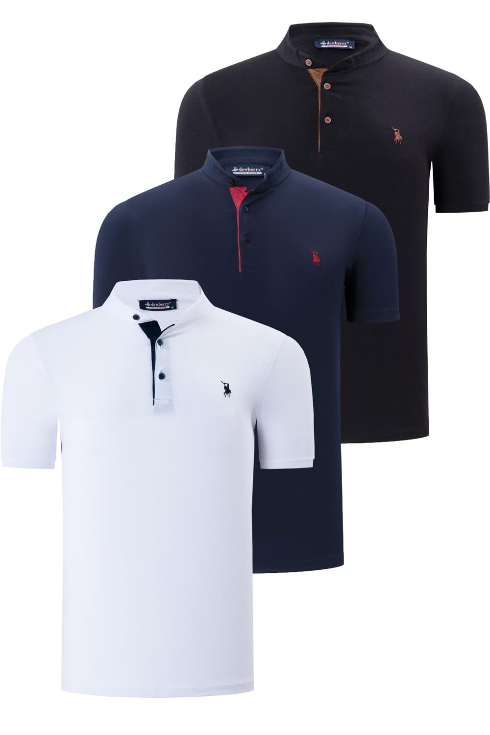 ÜÇLÜ SET T8560 DEWBERRY ERKEK T-SHIRT-SİYAH-BEYAZ-LACİVERT