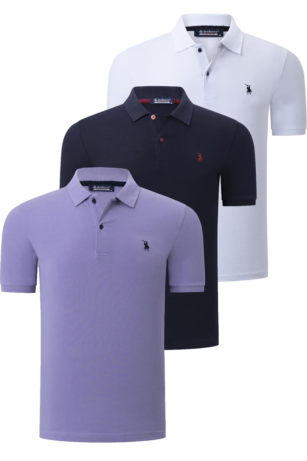 ÜÇLÜ SET T8561 DEWBERRY ERKEK T-SHIRT-LACİVERT-BEYAZ-LİLA
