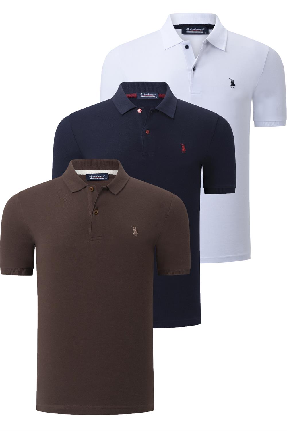 ÜÇLÜ SET T8561 DEWBERRY ERKEK T-SHIRT-LACİVERT-BEYAZ-KAHVE