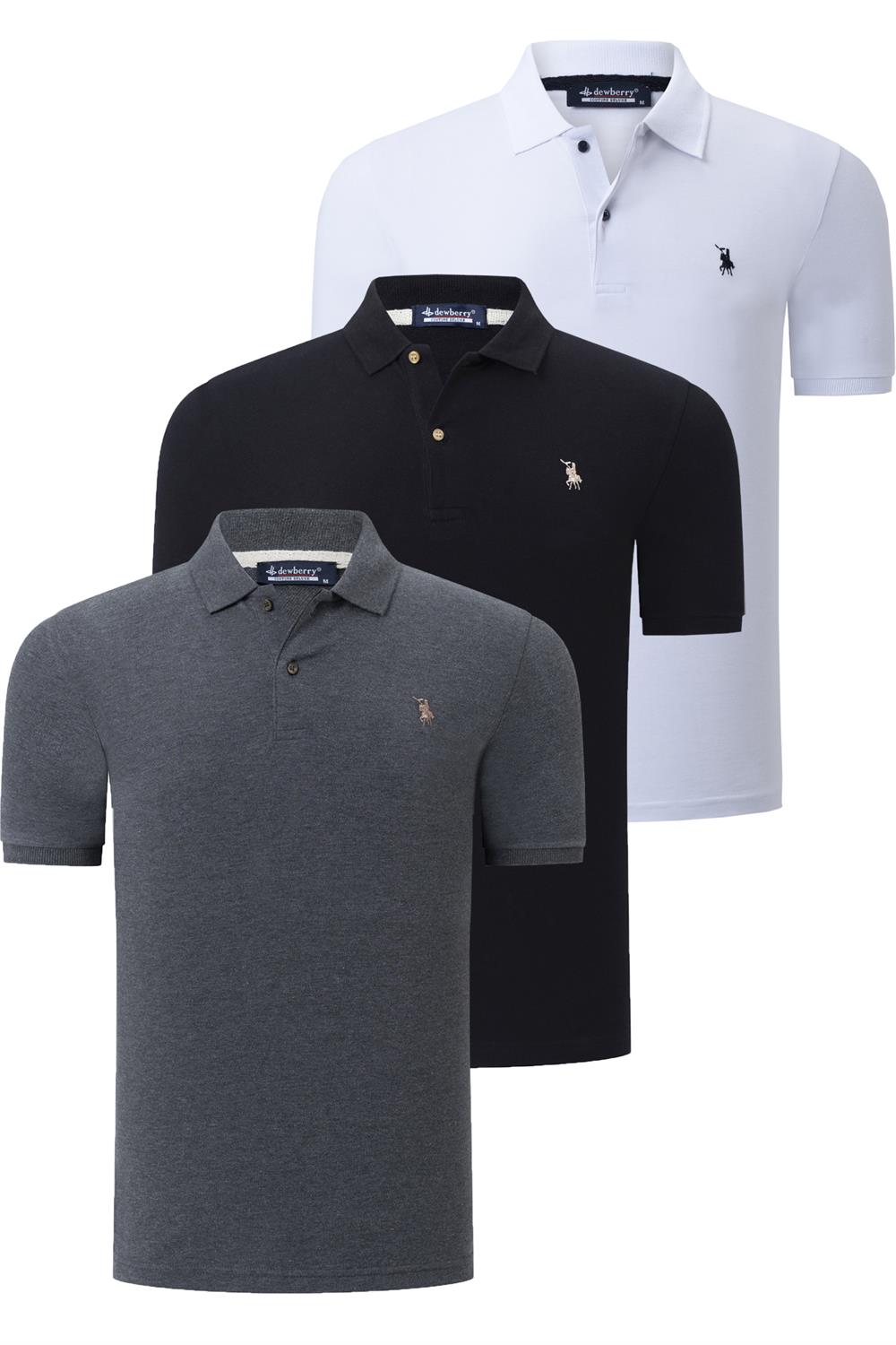 ÜÇLÜ SET T8561 DEWBERRY ERKEK T-SHIRT-SİYAH-BEYAZ-ANTRASİT
