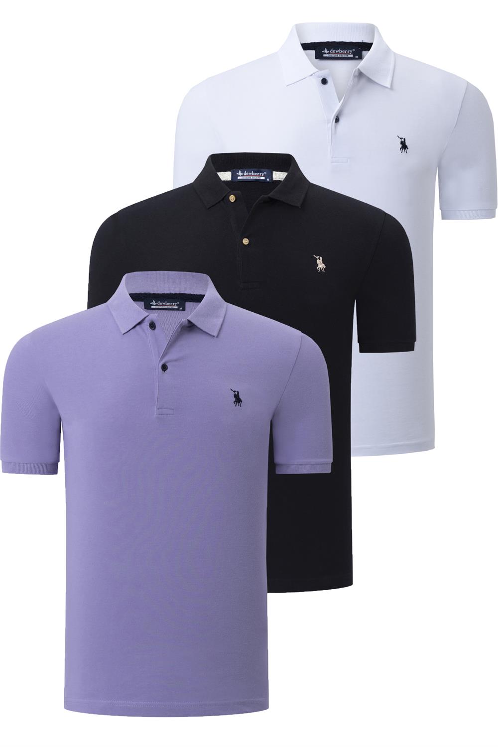 ÜÇLÜ SET T8561 DEWBERRY ERKEK T-SHIRT-SİYAH-BEYAZ-LİLA