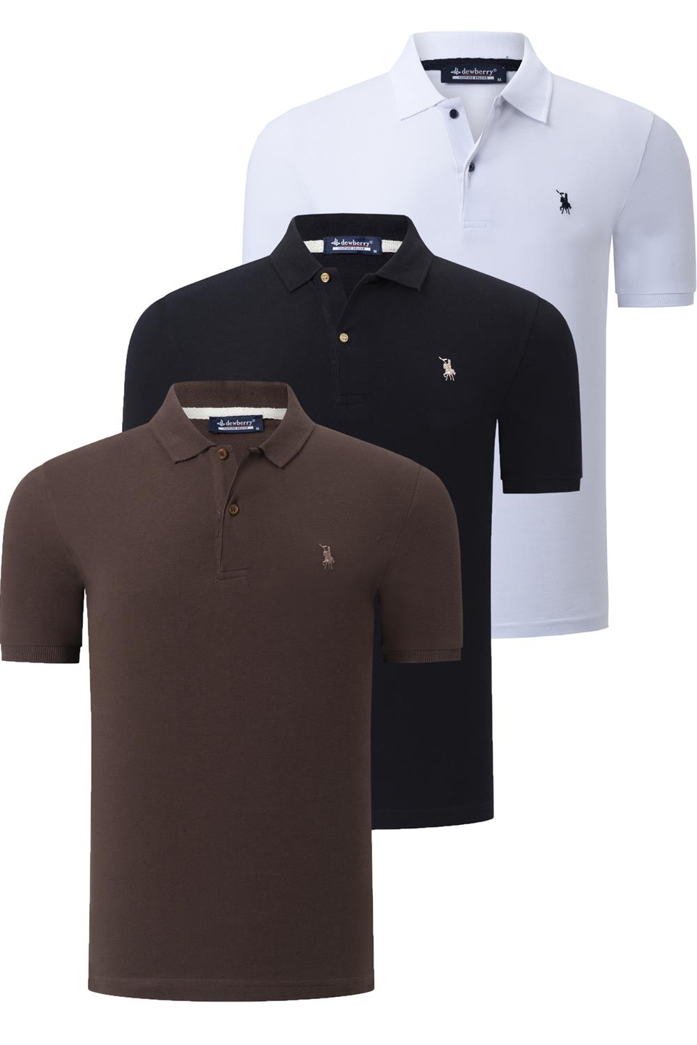 ÜÇLÜ SET T8561 DEWBERRY ERKEK T-SHIRT-SİYAH-BEYAZ-KAHVE