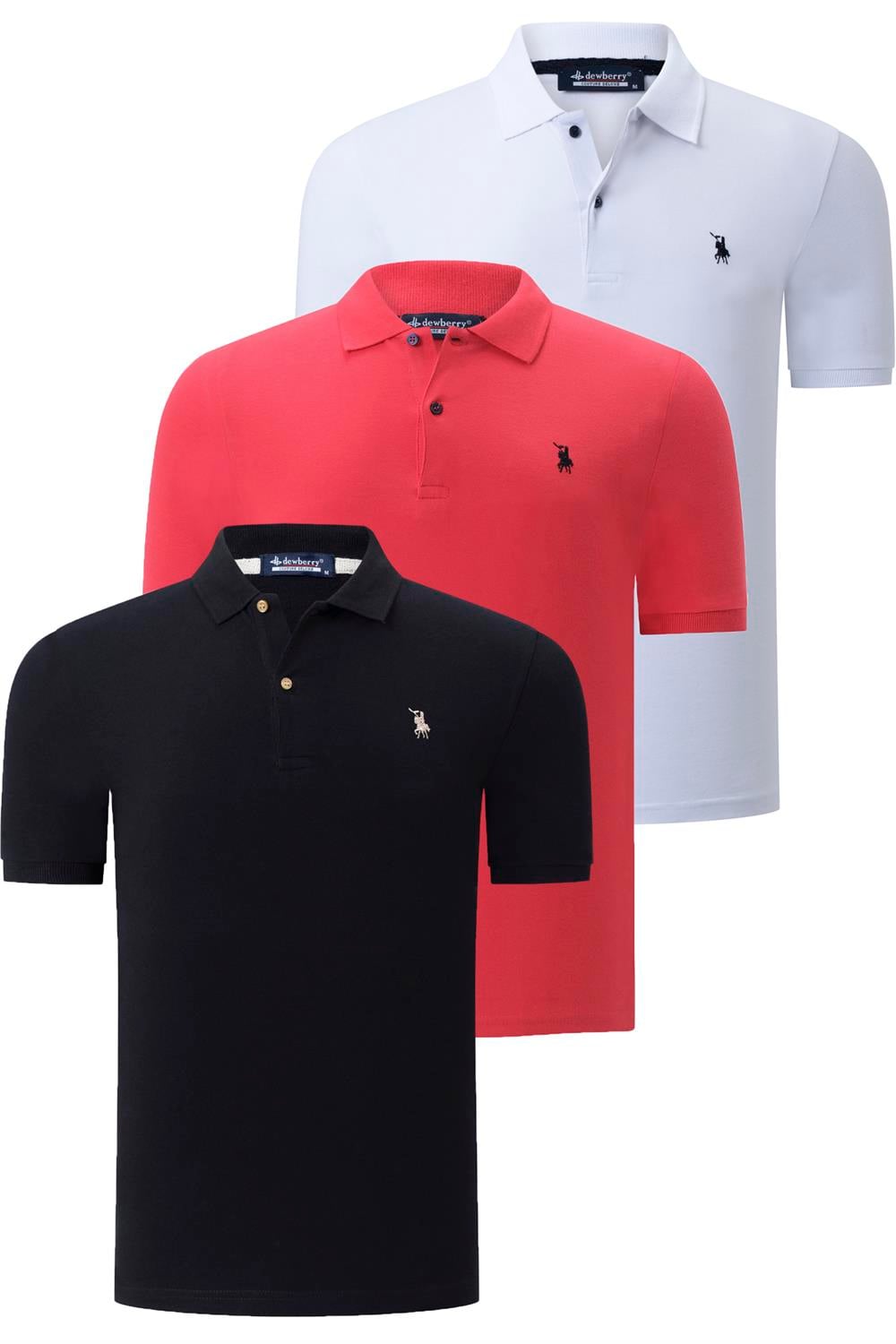 ÜÇLÜ SET T8561 DEWBERRY ERKEK T-SHIRT-SİYAH-BEYAZ-NAR