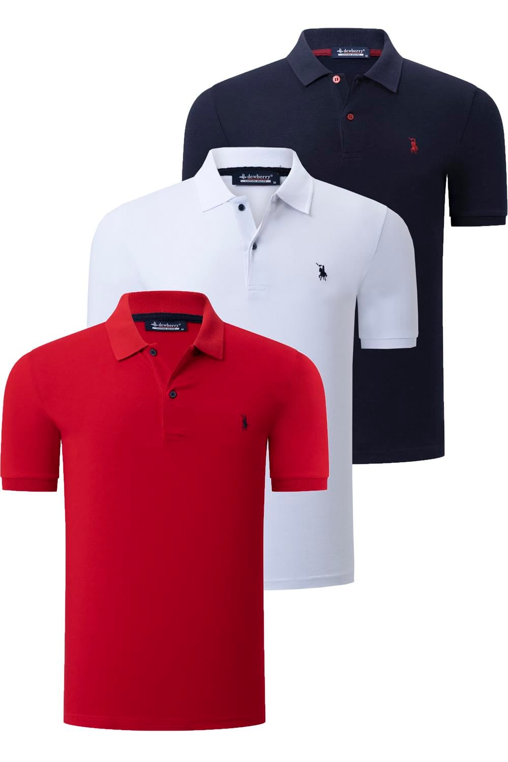 ÜÇLÜ SET T8561 DEWBERRY ERKEK T-SHIRT-LACİVERT-BEYAZ-KIRMIZI
