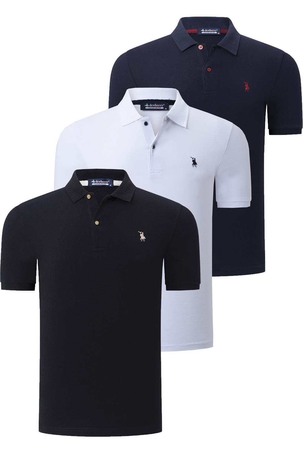 ÜÇLÜ SET T8561 DEWBERRY ERKEK T-SHIRT-SİYAH-BEYAZ-LACİVERT