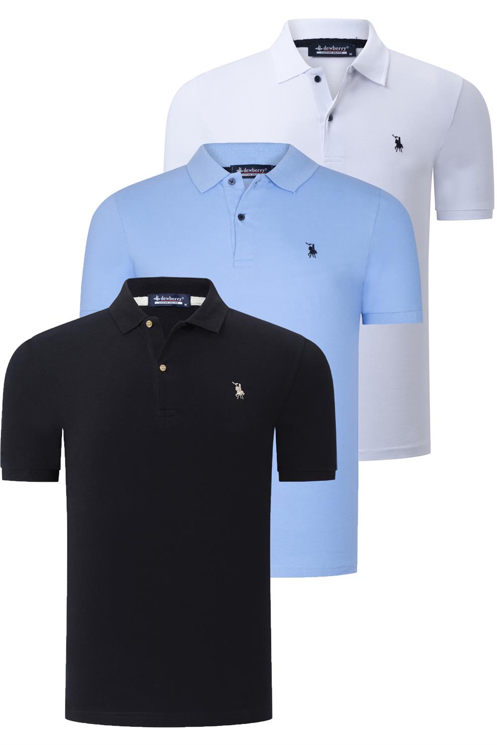 ÜÇLÜ SET T8561 DEWBERRY ERKEK T-SHIRT-SİYAH-BEYAZ-AÇIK MAVİ