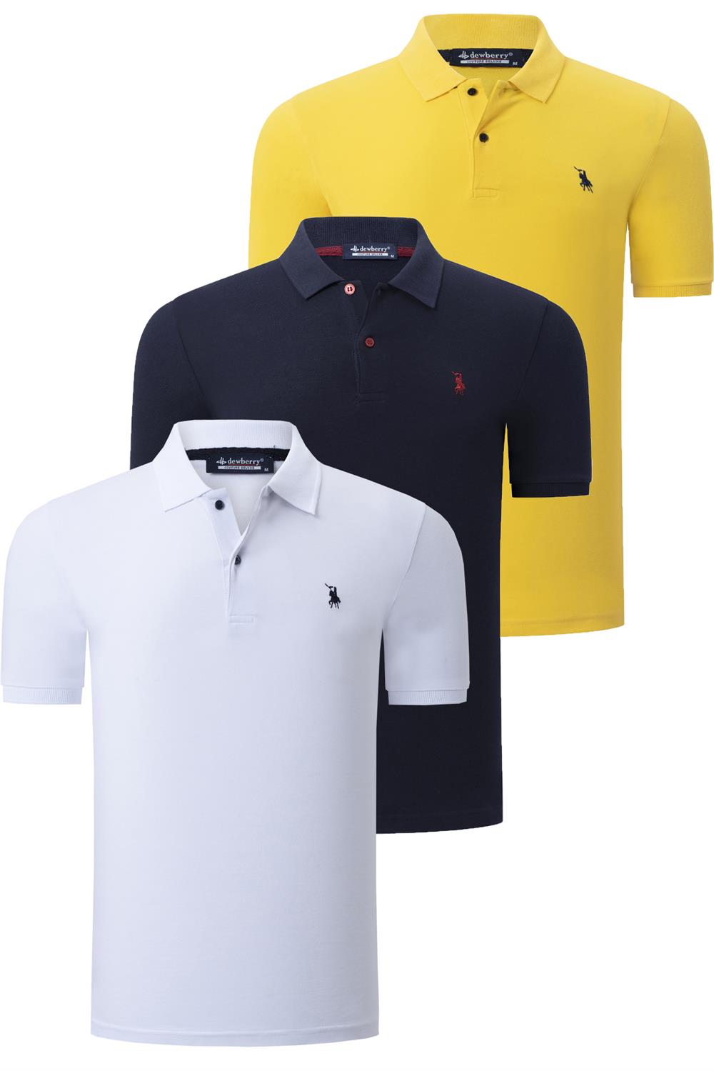 ÜÇLÜ SET T8561 DEWBERRY ERKEK T-SHIRT-LACİVERT-BEYAZ-SARI