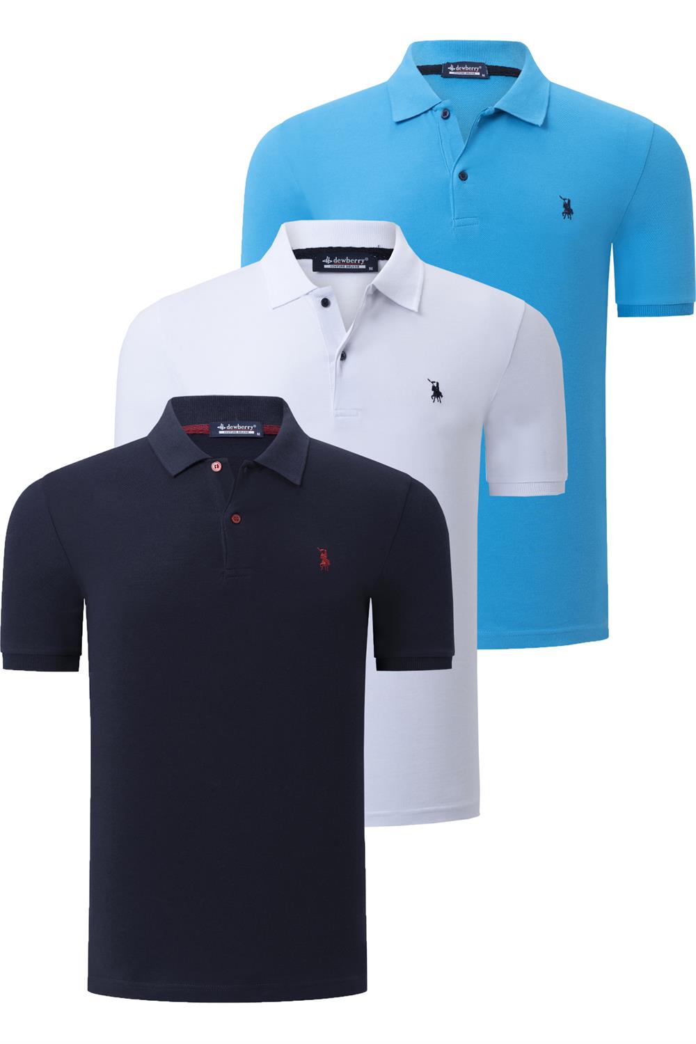 ÜÇLÜ SET T8561 DEWBERRY ERKEK T-SHIRT-BEYAZ-LACİVERT-MAVİ
