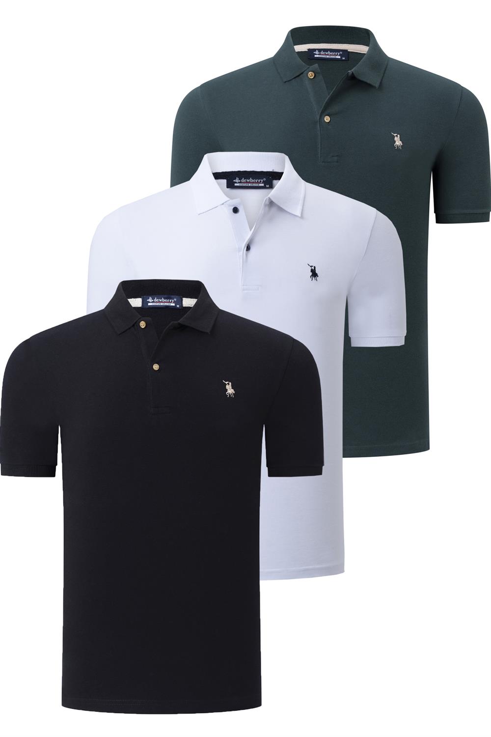 ÜÇLÜ SET T8561 DEWBERRY ERKEK T-SHIRT-SİYAH-BEYAZ-HAKİ