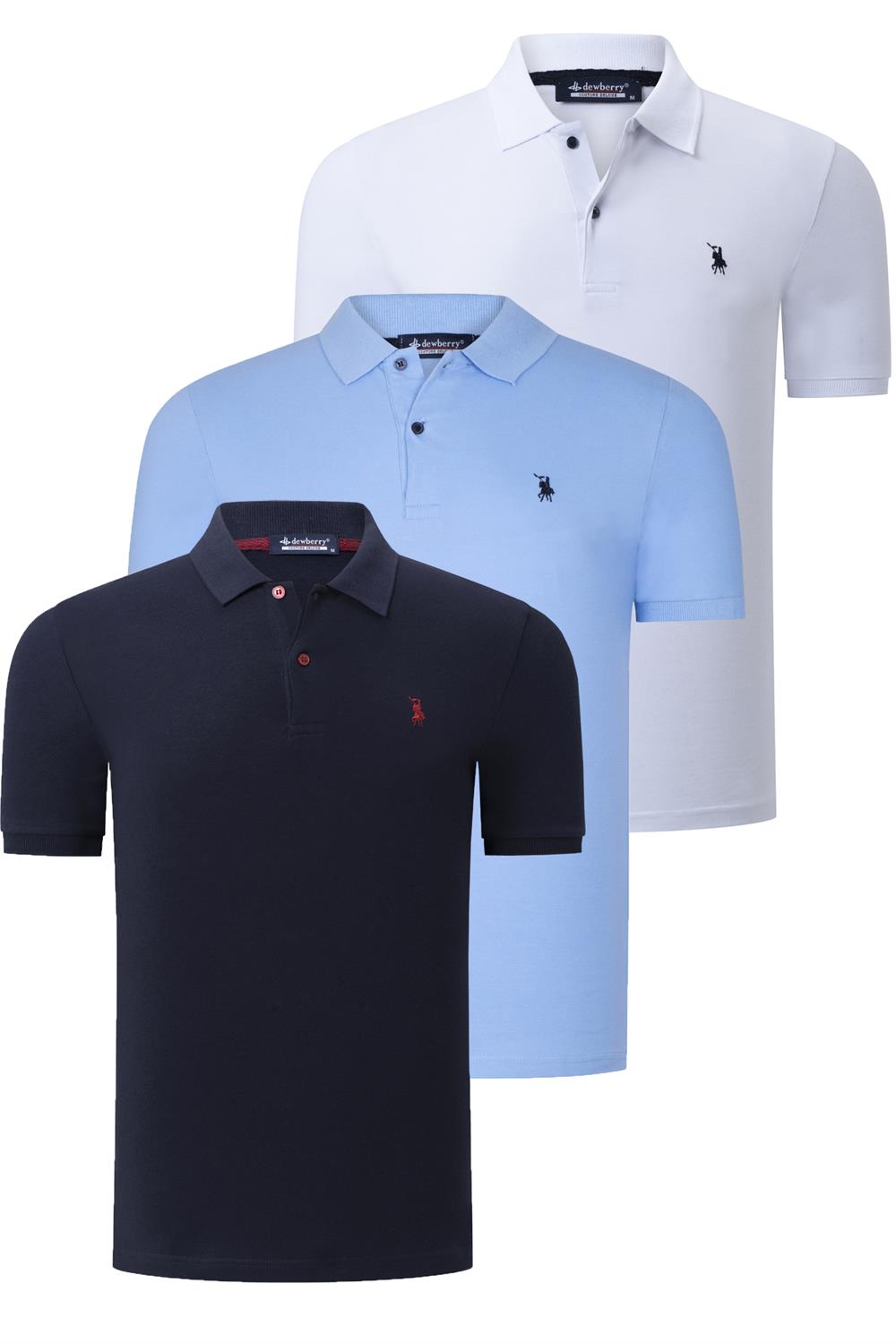 ÜÇLÜ SET T8561 DEWBERRY ERKEK T-SHIRT-LACİVERT-BEYAZ-AÇIK MAVİ