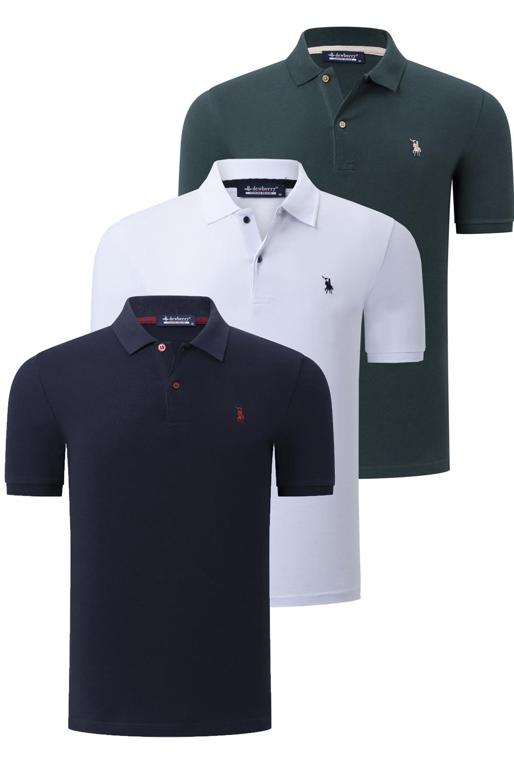 ÜÇLÜ SET T8561 DEWBERRY ERKEK T-SHIRT-LACİVERT-BEYAZ-HAKİ