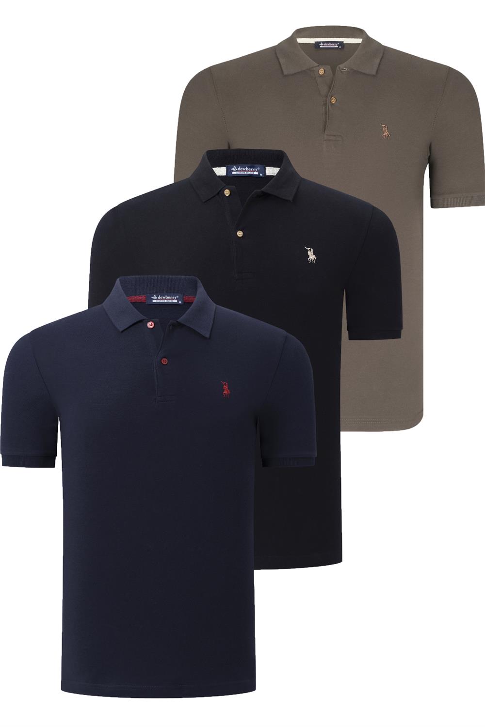 ÜÇLÜ SET T8561 DEWBERRY ERKEK T-SHIRT-SİYAH-LACİVERT-YEŞİL