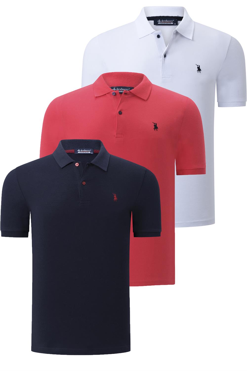 ÜÇLÜ SET T8561 DEWBERRY ERKEK T-SHIRT-LACİVERT-BEYAZ-NAR