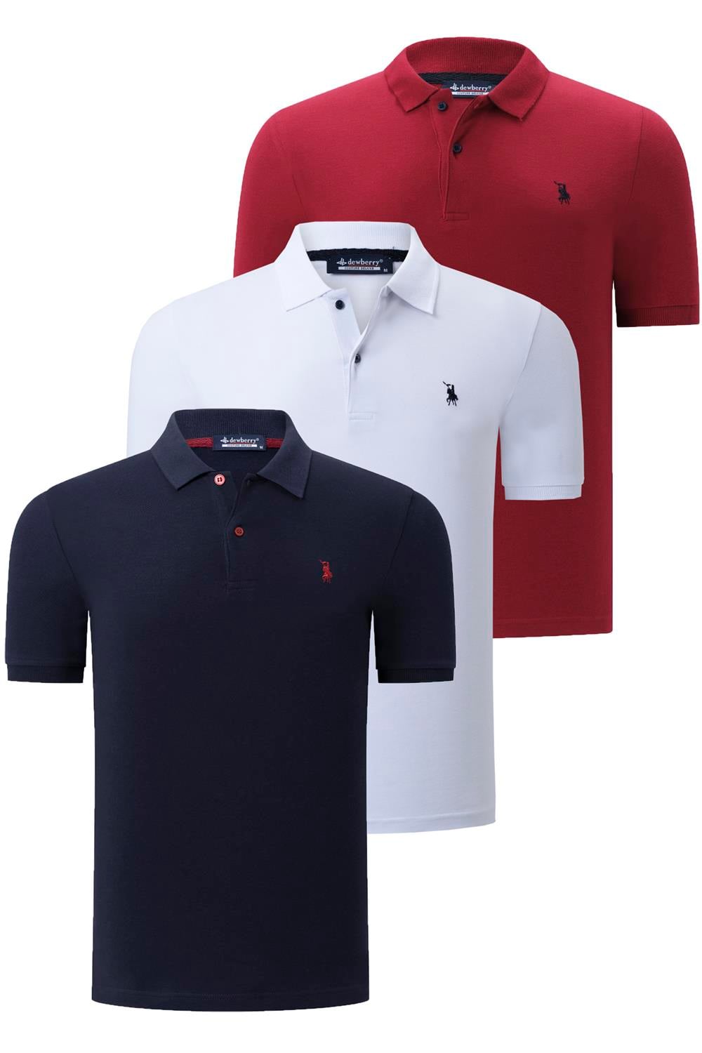 ÜÇLÜ SET T8561 DEWBERRY ERKEK T-SHIRT-LACİVERT-BEYAZ-BORDO