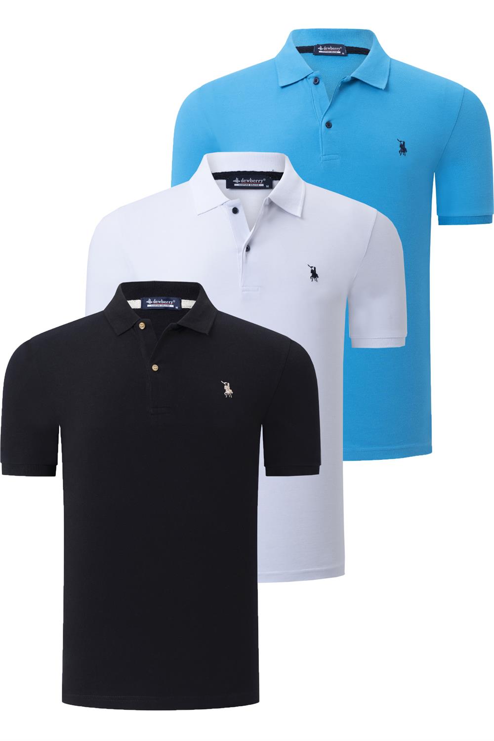 ÜÇLÜ SET T8561 DEWBERRY ERKEK T-SHIRT-SİYAH-BEYAZ-MAVİ