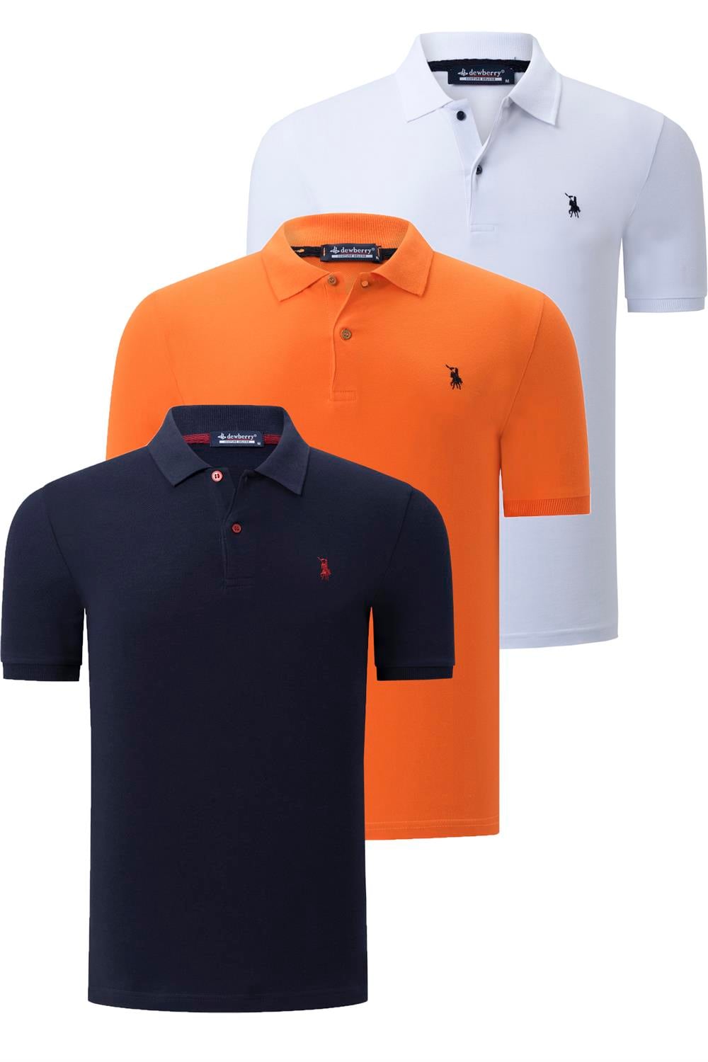 ÜÇLÜ SET T8561 DEWBERRY ERKEK T-SHIRT-LACİVERT-BEYAZ-TURUNCU