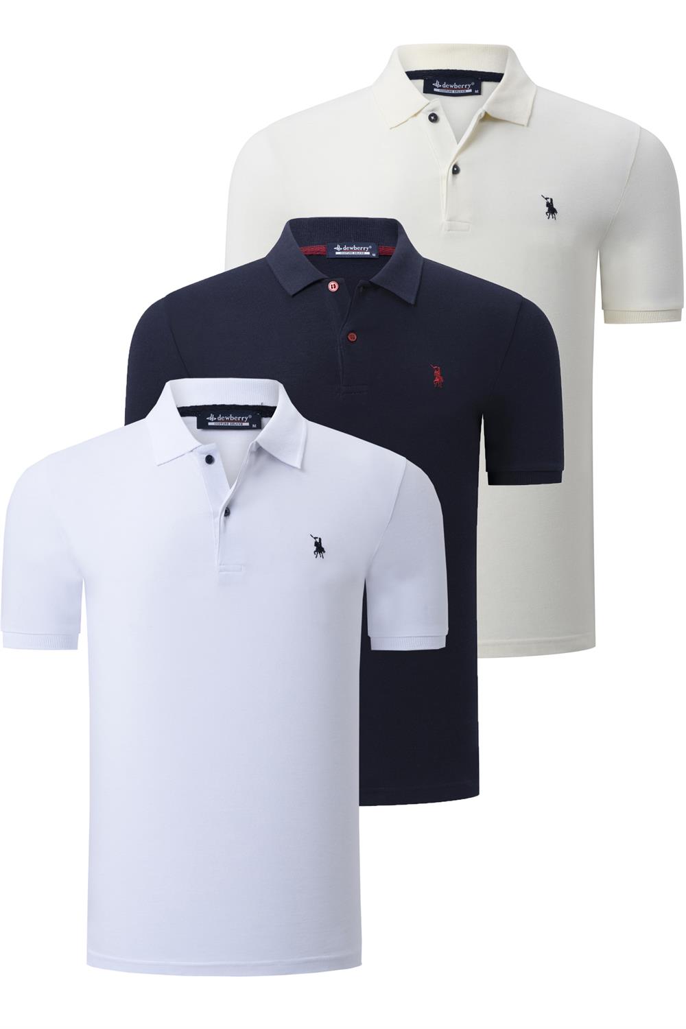 ÜÇLÜ SET T8561 DEWBERRY ERKEK T-SHIRT-LACİVERT-BEYAZ-KEMİK