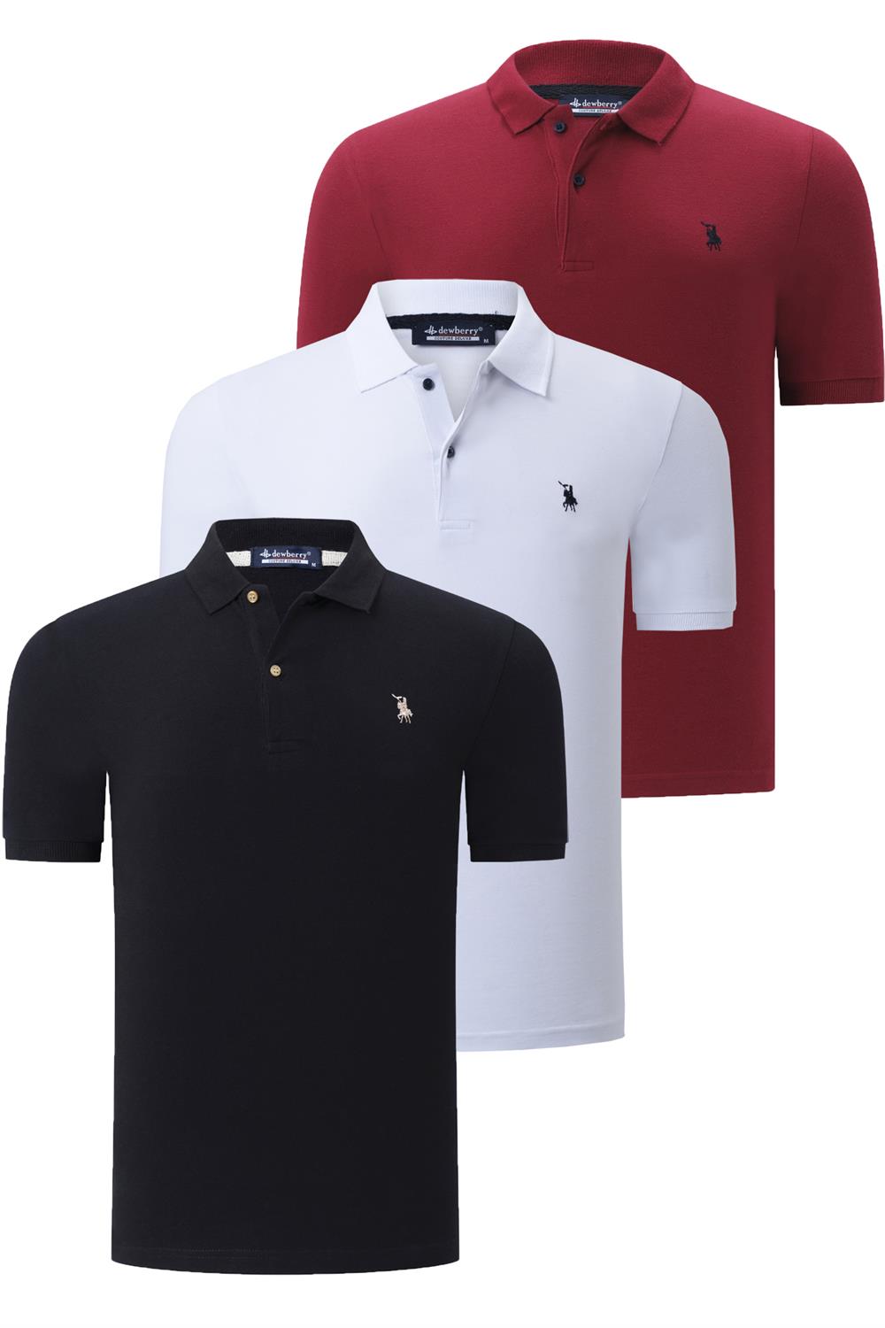 ÜÇLÜ SET T8561 DEWBERRY ERKEK T-SHIRT-SİYAH-BEYAZ-BORDO